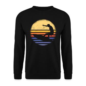 Sport Retro Sunset Surfing - Unisex Pullover - Schwarz - Vorne - Alina (178cm) & Michal (187cm)