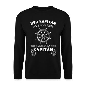 Der Kapitän hat immer recht / Kapitän Geschenk - Unisex Pullover - Schwarz - Vorne - Alina (178cm) & Michal (187cm)