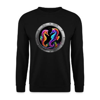 Seahorses in love neon - Unisex Sweatshirt - black - Front - Alina (178cm) & Michal (187cm)