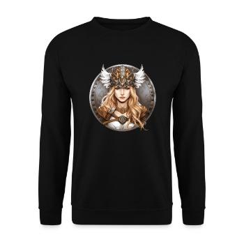 Blonde shieldmaid with Valkyrie helmet - Unisex Sweatshirt - black - Front - Alina (178cm) & Michal (187cm)