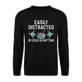 Tricoteuse facilement distraite par les chiens et le tricot - Sweat-shirt Unisexe - noir - Devant - Alina (178cm) & Michal (187cm)