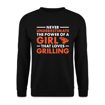 Griller Never Underestimate The Power Of A Girl - Unisex Pullover - Schwarz - Vorne - Alina (178cm) & Michal (187cm)