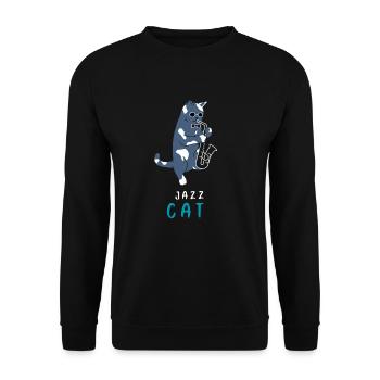 Katze mit Saxophon Geschenk Jazz Musikinstrument - Unisex Pullover - Schwarz - Vorne - Alina (178cm) & Michal (187cm)