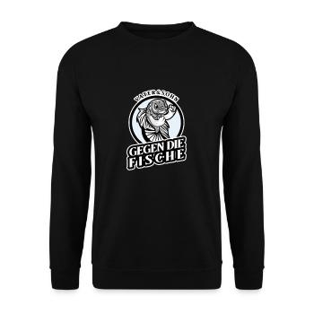 Vater und Sohn Angler Spruch Geschenk - Unisex Pullover - Schwarz - Vorne - Alina (178cm) & Michal (187cm)