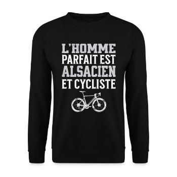 L'Homme Parfait Est Alsacien Cycliste - Sweat-shirt Unisexe - noir - Devant - Alina (178cm) & Michal (187cm)
