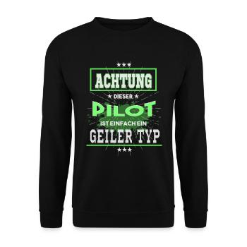 Pilot, einfach nur ein geiler Typ - Unisex Pullover - Schwarz - Vorne - Alina (178cm) & Michal (187cm)