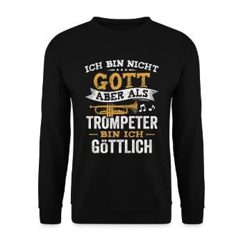 Als Trompeter bin ich göttlich Jazz Trompete - Unisex Pullover - Schwarz - Vorne - Alina (178cm) & Michal (187cm)