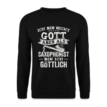 Als Saxophonist bin ich göttlich Jazz Saxophon - Unisex Pullover - Schwarz - Vorne - Alina (178cm) & Michal (187cm)
