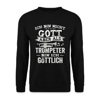 Als Trompeter bin ich göttlich Jazz Trompete - Unisex Pullover - Schwarz - Vorne - Alina (178cm) & Michal (187cm)