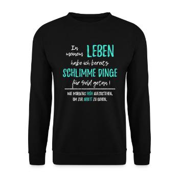Aufstehen Arbeit lustige Sprüche Büro Morgenmuffel - Unisex Pullover - Schwarz - Vorne - Alina (178cm) & Michal (187cm)