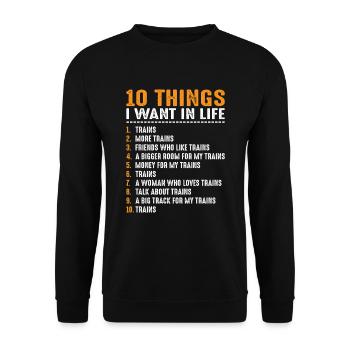 10 choses que je veux trains Train Driver Transporter - Sweat-shirt Unisexe - noir - Devant - Alina (178cm) & Michal (187cm)