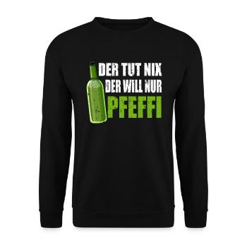 Pfeffi Pfefferminzlikör und Pfefferminzschnap - Unisex Pullover - Schwarz - Vorne - Alina (178cm) & Michal (187cm)