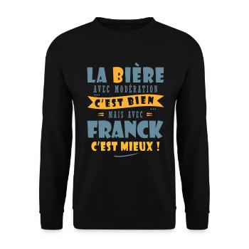 Franck Bière Cadeau Humour cadeau franck - Sweat-shirt Unisexe - noir - Devant - Alina (178cm) & Michal (187cm)