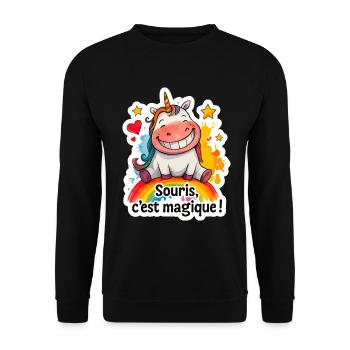 Magisches Einhorn – Maus, es ist Magie! - Unisex Pullover - Schwarz - Vorne - Alina (178cm) & Michal (187cm)