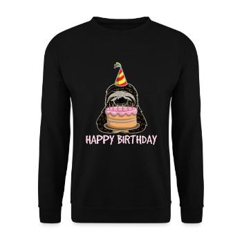 Faultier Sloth Torte Hut Geburtstag Trend Geschenk - Unisex Pullover - Schwarz - Vorne - Alina (178cm) & Michal (187cm)