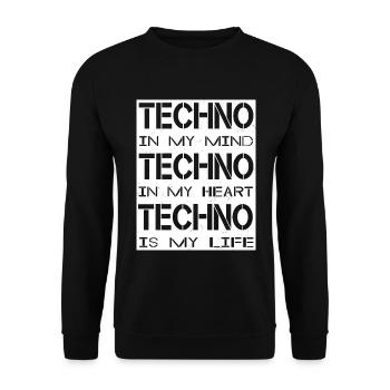 Techno - Techno music - Techno is my Life - Unisex Pullover - Schwarz - Vorne - Alina (178cm) & Michal (187cm)