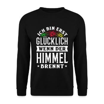 Ich bin erst glücklich, wenn der Himmel brennt - Unisex Pullover - Schwarz - Vorne - Alina (178cm) & Michal (187cm)