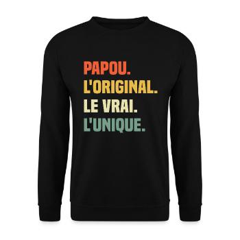 Papou L'original Le Vrai L'unique Cadeau Vintage - Sweat-shirt Unisexe - noir - Devant - Alina (178cm) & Michal (187cm)