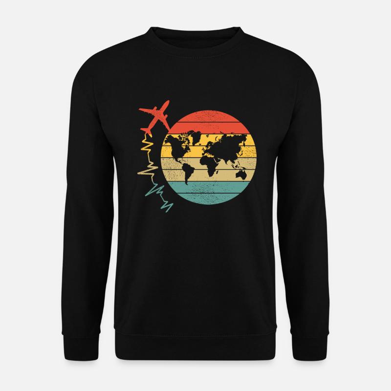 Flugzeug Pilot Flieger Weltkarte Herzschlag Reisen - Unisex Pullover - Schwarz