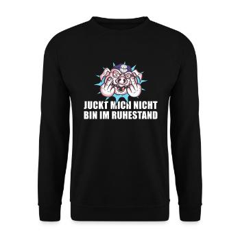 Juckt Mich Nicht Bin Im Ruhestand Rente - Unisex Pullover - Schwarz - Vorne - Alina (178cm) & Michal (187cm)