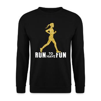 Run to have fun |Geschenk für Läuferin - Unisex Pullover - Schwarz - Vorne - Alina (178cm) & Michal (187cm)