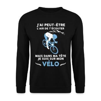 Vélo, écoute et passion vélo, humour cycliste - Sweat-shirt Unisexe - noir - Devant - Alina (178cm) & Michal (187cm)