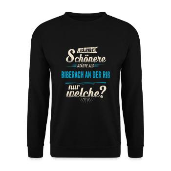 Heimat Stadt - Biberach an der Riß - blau retro - - Unisex Pullover - Schwarz - Vorne - Alina (178cm) & Michal (187cm)