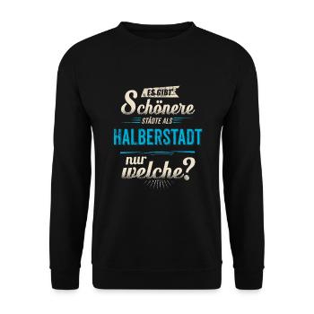 Heimat Stadt - Halberstadt - blau retro - - Unisex Pullover - Schwarz - Vorne - Alina (178cm) & Michal (187cm)