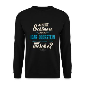 Heimat Stadt - Idar Oberstein - blau retro - - Unisex Pullover - Schwarz - Vorne - Alina (178cm) & Michal (187cm)