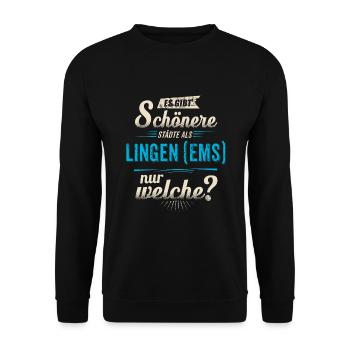 Heimat Stadt - Lingen (Ems) - blau retro - - Unisex Pullover - Schwarz - Vorne - Alina (178cm) & Michal (187cm)