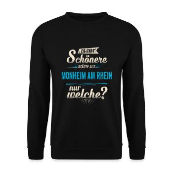 Heimat Stadt - Monheim am Rhein - blau retro - - Unisex Pullover - Schwarz - Vorne - Alina (178cm) & Michal (187cm)