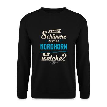 Heimat Stadt - Nordhorn - blau retro - RAHMENLOS - Unisex Pullover - Schwarz - Vorne - Alina (178cm) & Michal (187cm)