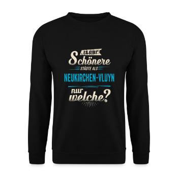 Heimat Stadt - Neukirchen Vluyn - blau retro - - Unisex Pullover - Schwarz - Vorne - Alina (178cm) & Michal (187cm)