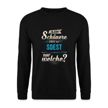 Heimat Stadt - Soest - blau retro - RAHMENLOS - Unisex Sweatshirt - black - Front - Alina (178cm) & Michal (187cm)