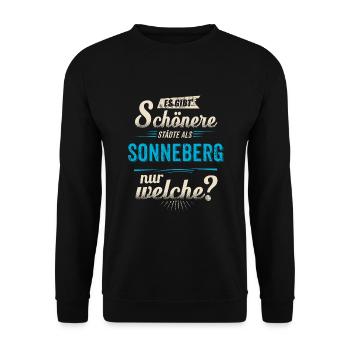 Heimat Stadt - Sonneberg - blau retro - RAHMENLOS - Unisex Sweatshirt - black - Front - Alina (178cm) & Michal (187cm)