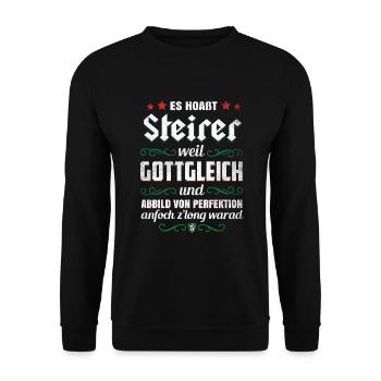 STEIRER WEIL GOTTGLEICH LUSTIG STEIERMARK GESCHENK - Unisex Pullover - Schwarz - Vorne - Alina (178cm) & Michal (187cm)
