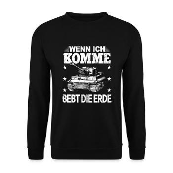 Panzer Sprüche Panzerfahrer Rüstung Kampfpanzer - Unisex Pullover - Schwarz - Vorne - Alina (178cm) & Michal (187cm)