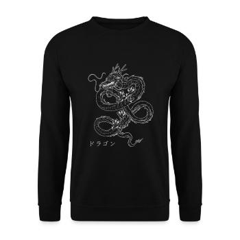 Dragon japonais Otaku Streetwear Dragon Manga - Sweat-shirt Unisexe - noir - Devant - Alina (178cm) & Michal (187cm)