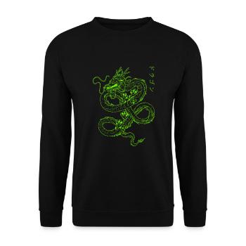 Japanischer Drache Otaku Streetwear Dragon 90s - Unisex Pullover - Schwarz - Vorne - Alina (178cm) & Michal (187cm)