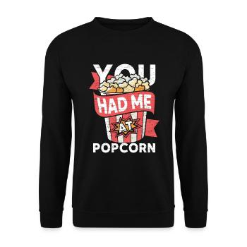 Kino Popcorn Geschenk - Unisex Pullover - Schwarz - Vorne - Alina (178cm) & Michal (187cm)