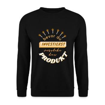 bevor du investierst - Produkt - Unisex Pullover - Schwarz - Vorne - Alina (178cm) & Michal (187cm)