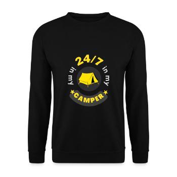 24/7 in meinem Wohnmobil - Unisex Pullover - Schwarz - Vorne - Alina (178cm) & Michal (187cm)