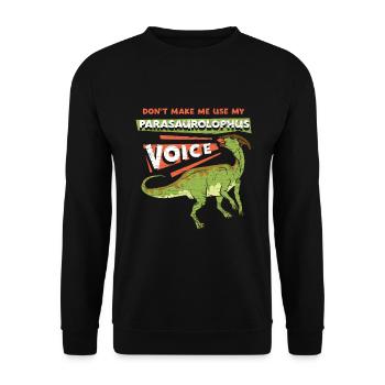 Dino Parasaurolophus Geschenkidee - Unisex Pullover - Schwarz - Vorne - Alina (178cm) & Michal (187cm)