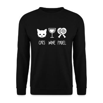 Padelspieler Katzen Wein Padel - Unisex Pullover - Schwarz - Vorne - Alina (178cm) & Michal (187cm)