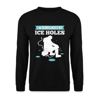 Eisangeln Geschenk Eisfischen - Unisex Pullover - Schwarz - Vorne - Alina (178cm) & Michal (187cm)