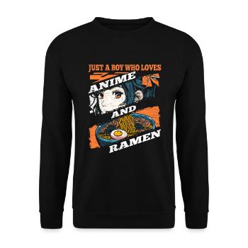 Just A Boy Who Loves Anime Ramen - Unisex Pullover - Schwarz - Vorne - Alina (178cm) & Michal (187cm)