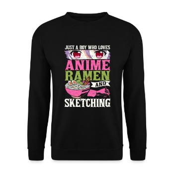 Just A Boy Who Loves Anime Ramen - Unisex Pullover - Schwarz - Vorne - Alina (178cm) & Michal (187cm)