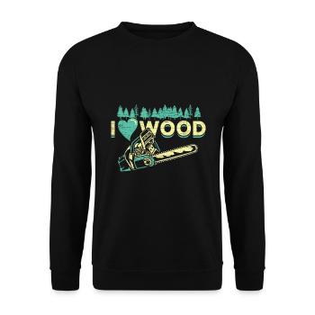 I Love Wood Holzfäller Kettensäge - Unisex Pullover - Schwarz - Vorne - Alina (178cm) & Michal (187cm)