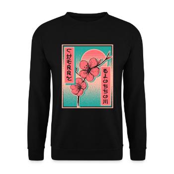 Sakura Flower Cherry Blossom Aesthetic Vaporwave - Unisex Pullover - Schwarz - Vorne - Alina (178cm) & Michal (187cm)