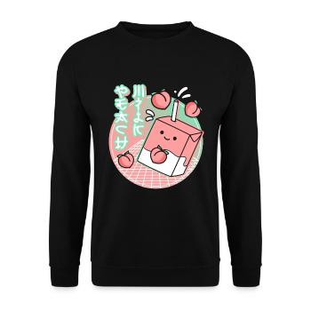 Kawaii Peach Drink 80s 90s Vaporwave Anime - Unisex Pullover - Schwarz - Vorne - Alina (178cm) & Michal (187cm)